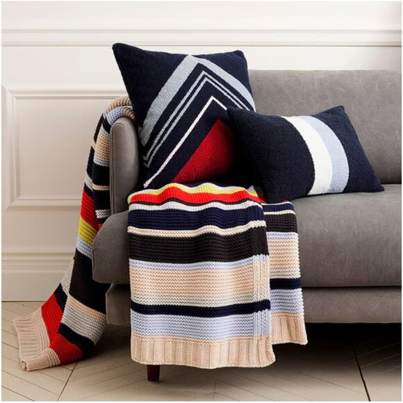 J.Crew Multicolor Striped Knit Blanket 50" X 70" Cotton Blend Cozy Throw warm - Picture 2 of 9